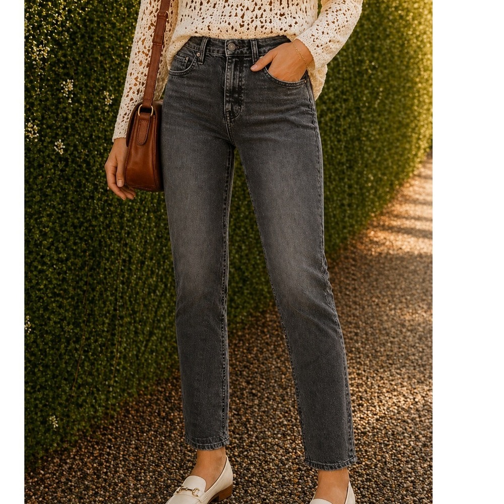 Madewell The Perfect Vintage Crop Jean High Rise Faded Black Denim Size 25